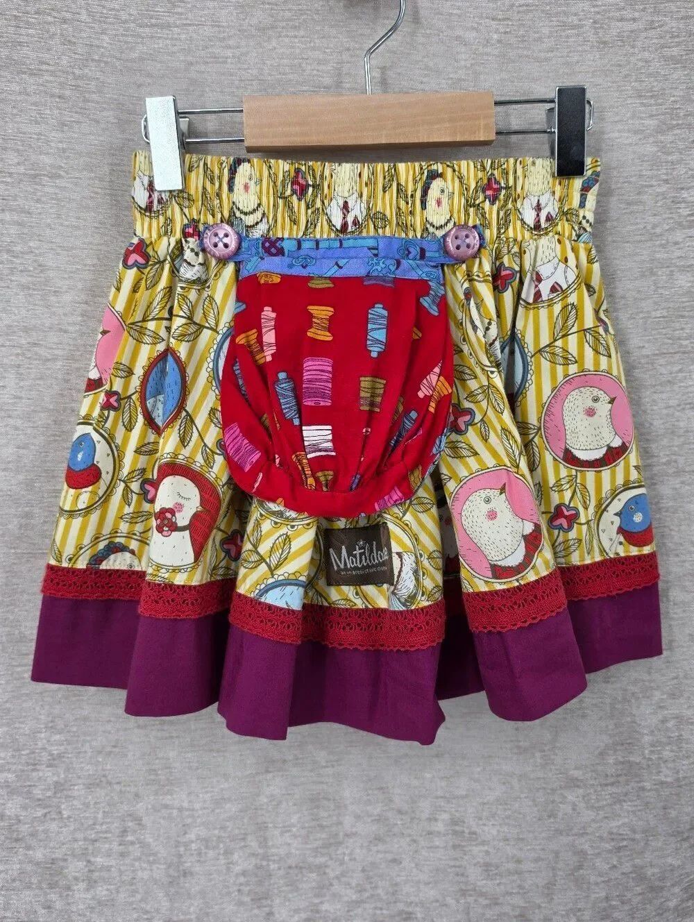 Matilda Jane Girls Yellow Skirt Chicken Print with Red Detachable Pocket